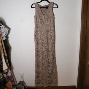 Adrianna Papell Womens Lace Size 2 Evening Maxi Gown Dress Champagne Wedding